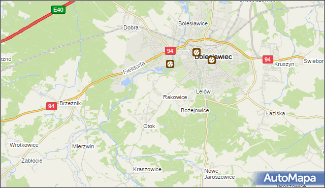 mapa Rakowice gmina Bolesławiec, Rakowice gmina Bolesławiec na mapie Targeo