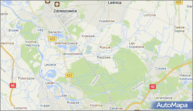 mapa Raszowa gmina Leśnica, Raszowa gmina Leśnica na mapie Targeo