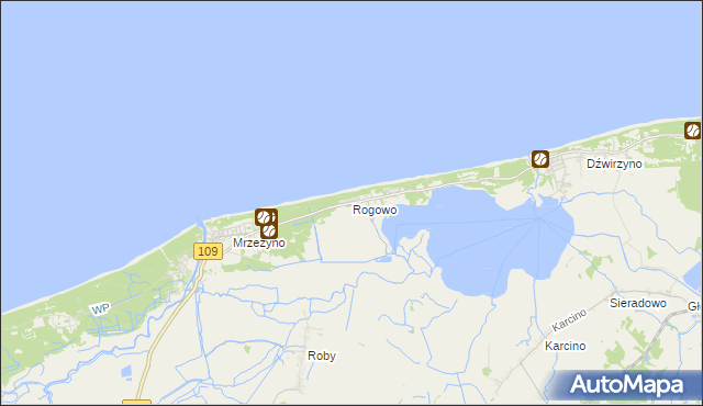 mapa Rogowo gmina Trzebiatów, Rogowo gmina Trzebiatów na mapie Targeo