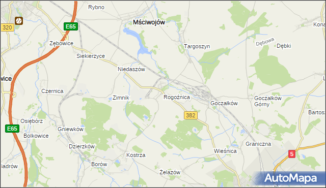 mapa Rogoźnica gmina Strzegom, Rogoźnica gmina Strzegom na mapie Targeo