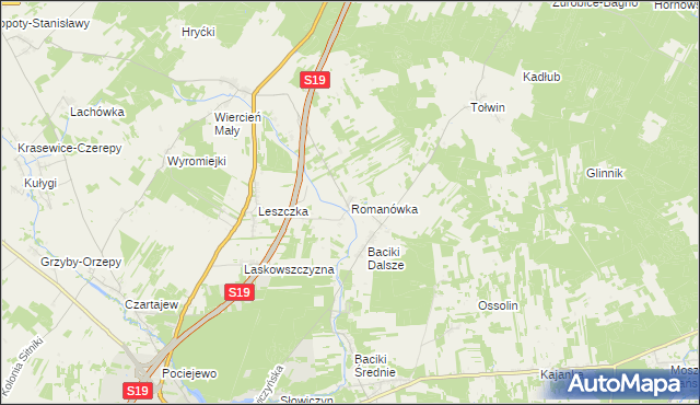 mapa Romanówka gmina Siemiatycze, Romanówka gmina Siemiatycze na mapie Targeo