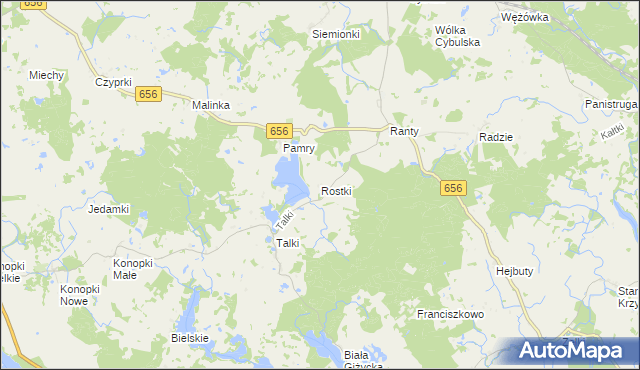 mapa Rostki gmina Wydminy, Rostki gmina Wydminy na mapie Targeo