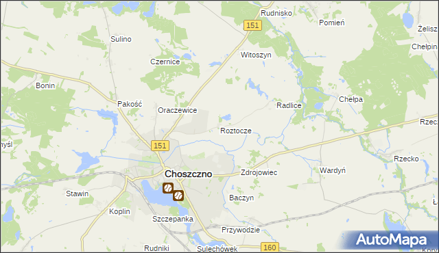 mapa Roztocze gmina Choszczno, Roztocze gmina Choszczno na mapie Targeo