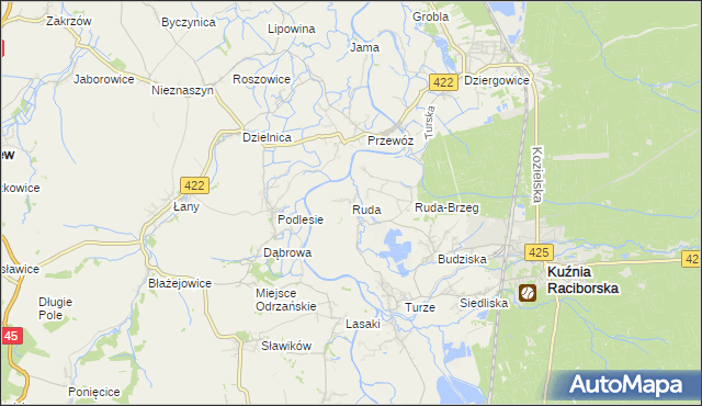 mapa Ruda gmina Kuźnia Raciborska, Ruda gmina Kuźnia Raciborska na mapie Targeo