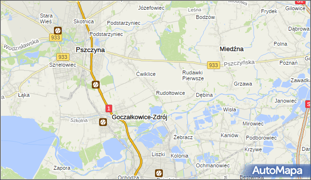 mapa Rudołtowice, Rudołtowice na mapie Targeo