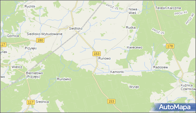 mapa Runowo gmina Trzcianka, Runowo gmina Trzcianka na mapie Targeo