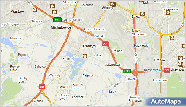 mapa Rybie gmina Raszyn, Rybie gmina Raszyn na mapie Targeo