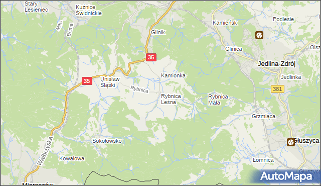 mapa Rybnica Leśna, Rybnica Leśna na mapie Targeo