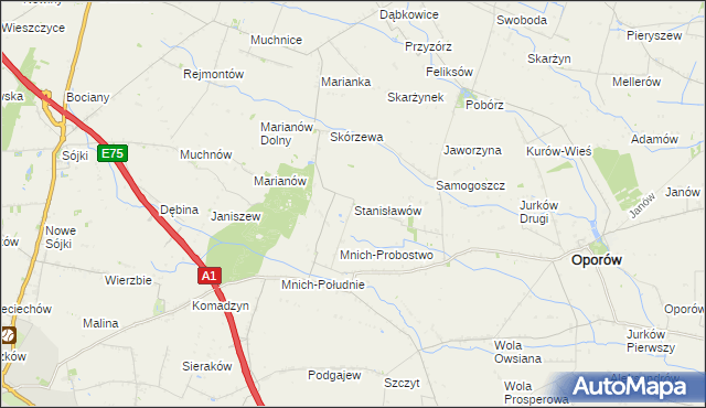 mapa Stanisławów gmina Oporów, Stanisławów gmina Oporów na mapie Targeo