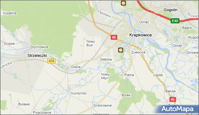 mapa Steblów gmina Krapkowice, Steblów gmina Krapkowice na mapie Targeo