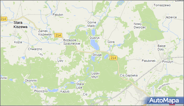 mapa Struga gmina Stara Kiszewa, Struga gmina Stara Kiszewa na mapie Targeo