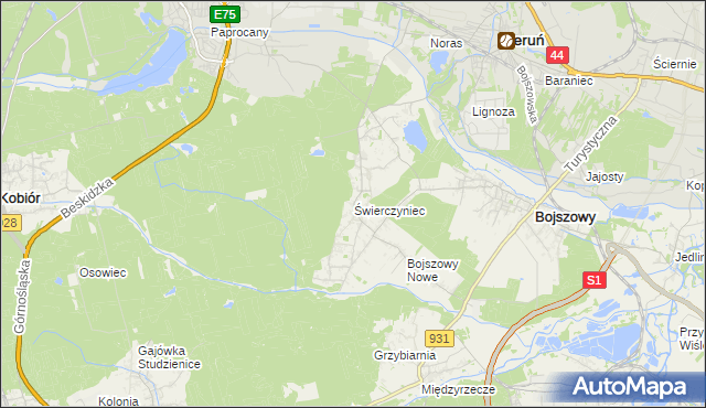 mapa Świerczyniec gmina Bojszowy, Świerczyniec gmina Bojszowy na mapie Targeo