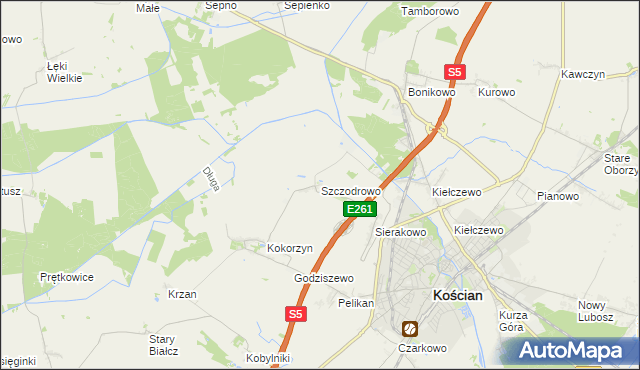 mapa Szczodrowo gmina Kościan, Szczodrowo gmina Kościan na mapie Targeo