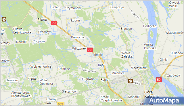 mapa Tomice gmina Góra Kalwaria, Tomice gmina Góra Kalwaria na mapie Targeo