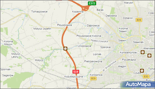 mapa Uniszowice, Uniszowice na mapie Targeo