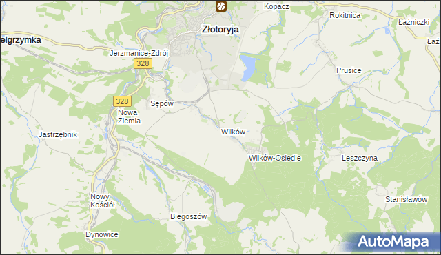 mapa Wilków gmina Złotoryja, Wilków gmina Złotoryja na mapie Targeo