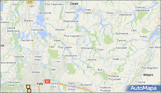 mapa Witkowice gmina Kęty, Witkowice gmina Kęty na mapie Targeo