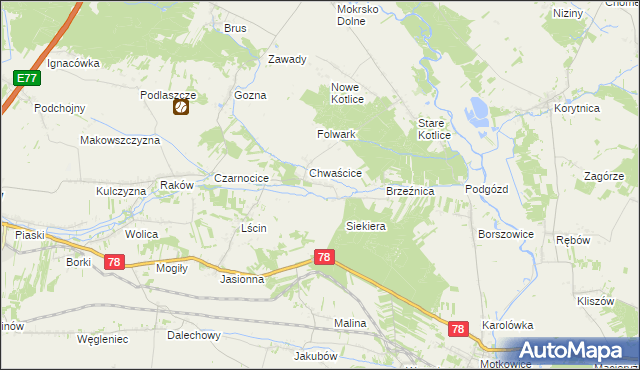 mapa Wólka gmina Jędrzejów, Wólka gmina Jędrzejów na mapie Targeo