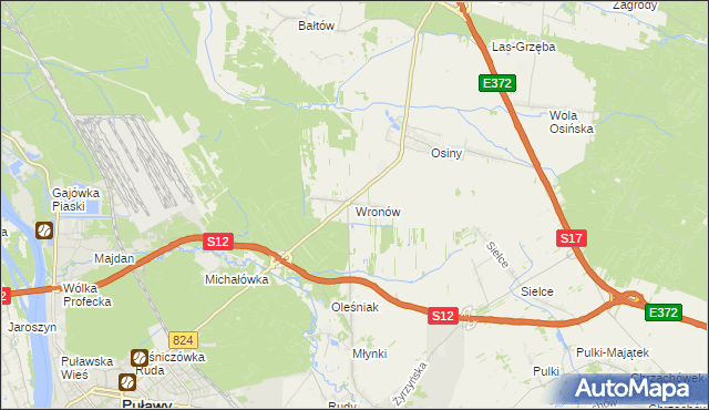 mapa Wronów gmina Końskowola, Wronów gmina Końskowola na mapie Targeo