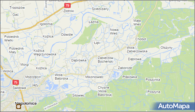 mapa Zabierzów Bocheński, Zabierzów Bocheński na mapie Targeo