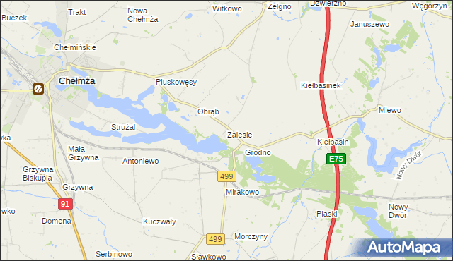mapa Zalesie gmina Chełmża, Zalesie gmina Chełmża na mapie Targeo