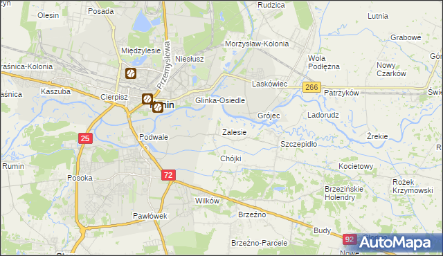 mapa Zalesie gmina Krzymów, Zalesie gmina Krzymów na mapie Targeo