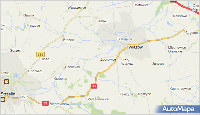 mapa Zborowice gmina Wiązów, Zborowice gmina Wiązów na mapie Targeo