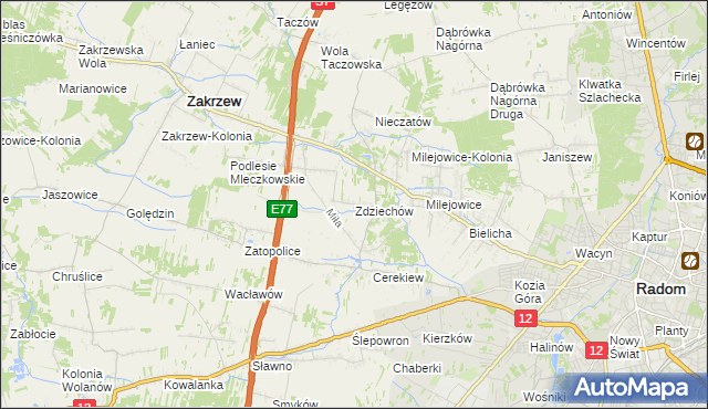 mapa Zdziechów gmina Zakrzew, Zdziechów gmina Zakrzew na mapie Targeo