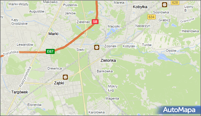 mapa Zielonka powiat wołomiński, Zielonka powiat wołomiński na mapie Targeo