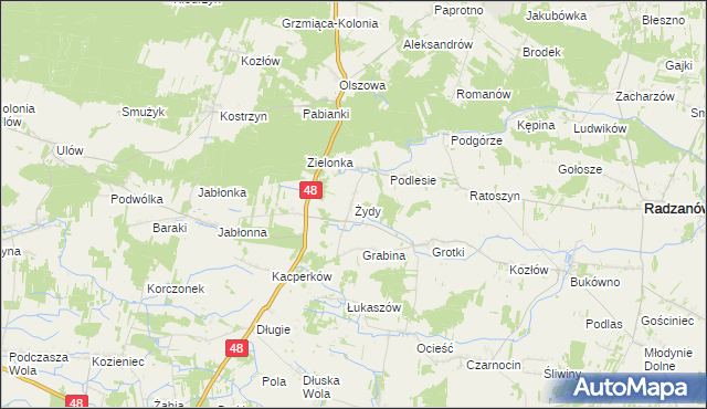 mapa Żydy gmina Radzanów, Żydy gmina Radzanów na mapie Targeo