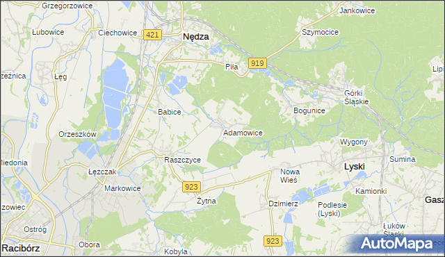 mapa Adamowice gmina Lyski, Adamowice gmina Lyski na mapie Targeo