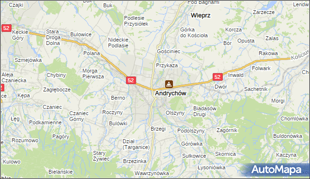 mapa Andrychów, Andrychów na mapie Targeo