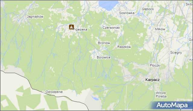 mapa Borowice gmina Podgórzyn, Borowice gmina Podgórzyn na mapie Targeo