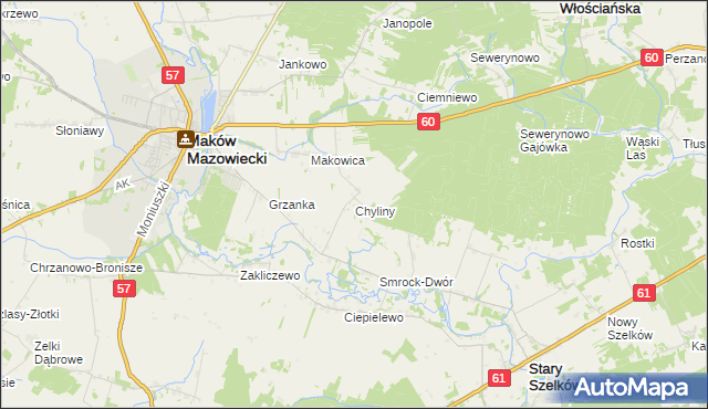 mapa Chyliny gmina Szelków, Chyliny gmina Szelków na mapie Targeo