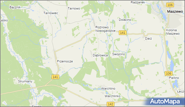 mapa Dąbrowica gmina Maszewo, Dąbrowica gmina Maszewo na mapie Targeo