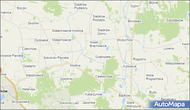 mapa Grabiszew gmina Zgierz, Grabiszew gmina Zgierz na mapie Targeo