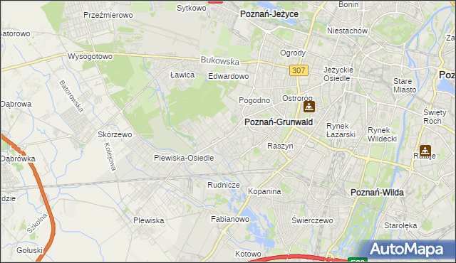 mapa Grunwald gmina Poznań, Grunwald gmina Poznań na mapie Targeo