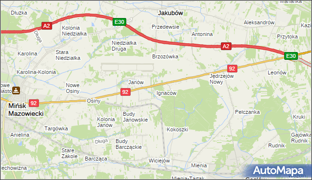 mapa Ignaców gmina Mińsk Mazowiecki, Ignaców gmina Mińsk Mazowiecki na mapie Targeo