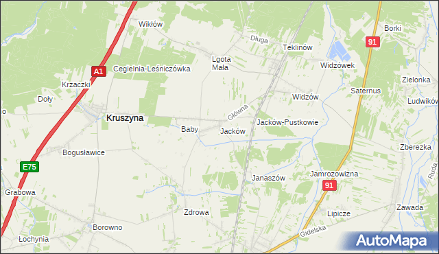 mapa Jacków gmina Kruszyna, Jacków gmina Kruszyna na mapie Targeo