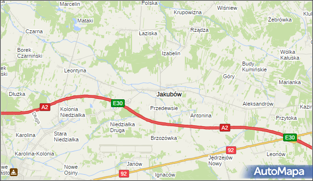 mapa Jakubów powiat miński, Jakubów powiat miński na mapie Targeo