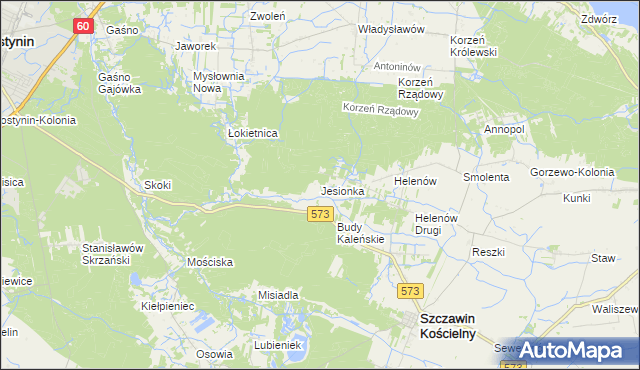 mapa Jesionka gmina Szczawin Kościelny, Jesionka gmina Szczawin Kościelny na mapie Targeo