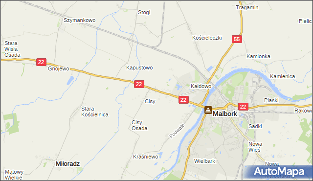 mapa Kałdowo gmina Malbork, Kałdowo gmina Malbork na mapie Targeo