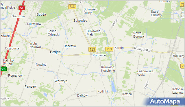 mapa Kurowice gmina Brójce, Kurowice gmina Brójce na mapie Targeo