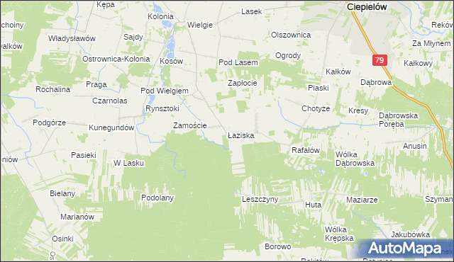 mapa Łaziska gmina Ciepielów, Łaziska gmina Ciepielów na mapie Targeo
