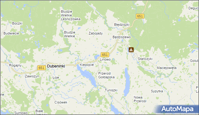 mapa Linowo gmina Dubeninki, Linowo gmina Dubeninki na mapie Targeo