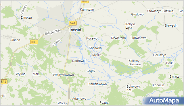 mapa Myślin, Myślin na mapie Targeo