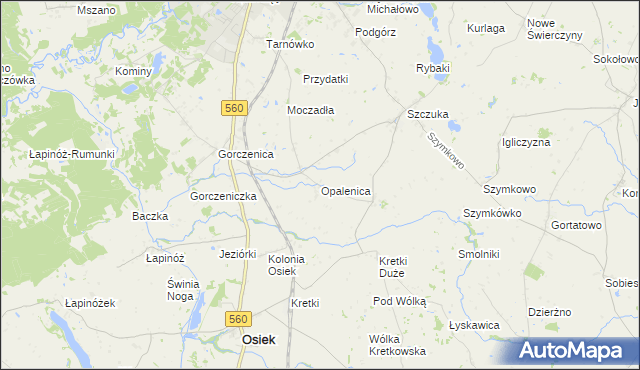 mapa Opalenica gmina Brodnica, Opalenica gmina Brodnica na mapie Targeo