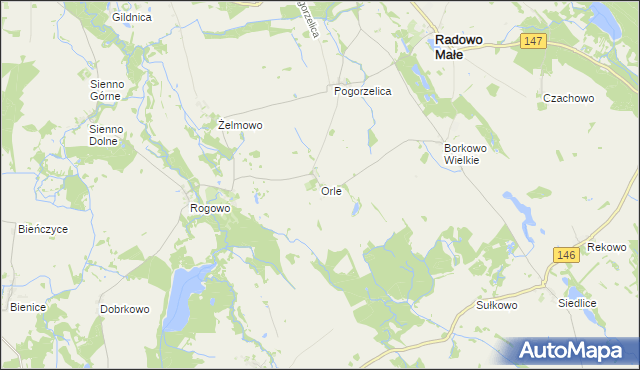 mapa Orle gmina Radowo Małe, Orle gmina Radowo Małe na mapie Targeo