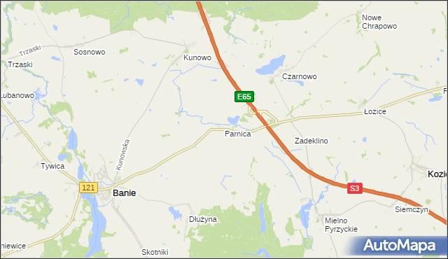 mapa Parnica gmina Banie, Parnica gmina Banie na mapie Targeo