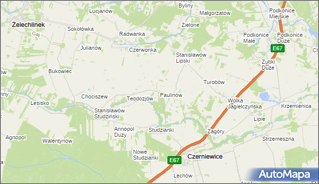 mapa Paulinów gmina Czerniewice, Paulinów gmina Czerniewice na mapie Targeo